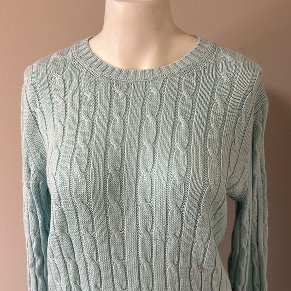 VINEYARD VINES Cable Knit Shine Crewneck Sweater Mist Green Ribbed Sz L - Picture 2 of 8